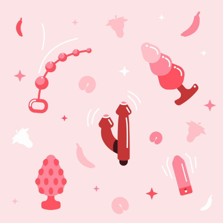 illustratie van verschillende butt plugs en sex speeltjes