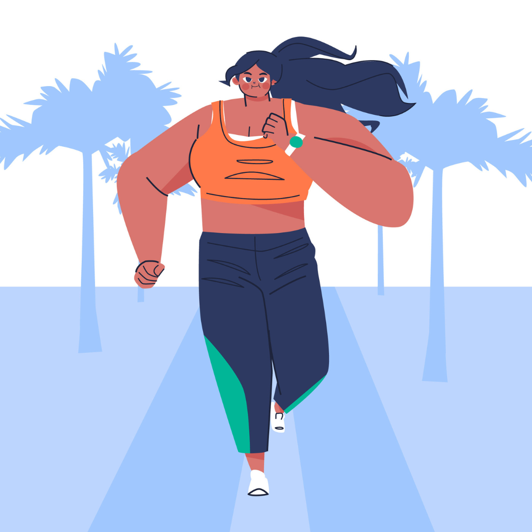 Illustratie van atleet met lang haar en gespierd bovenlichaam die rent