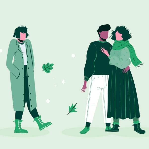 Illustratie van een koppel met daarnaast een persoon alleen.