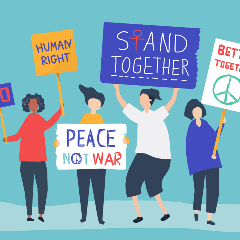 Illustratie van mensen die protesteren voor mensenrechten