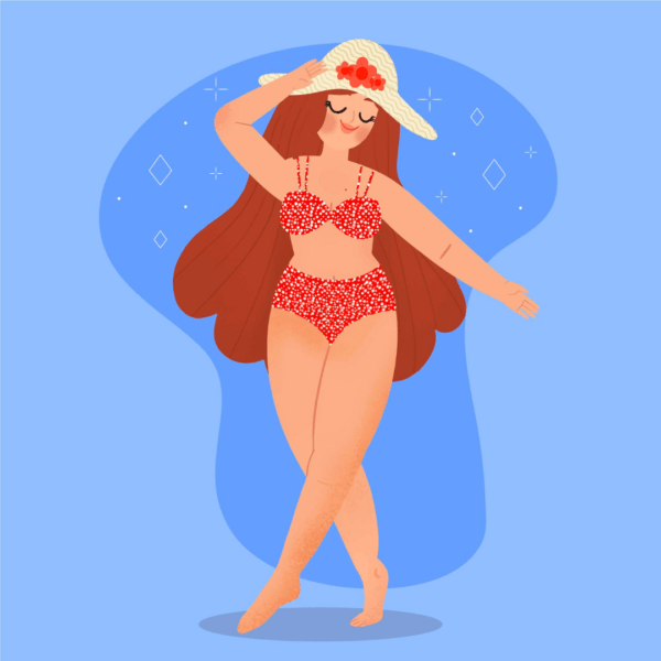 Illustratie van een persoon die een bikini draagt